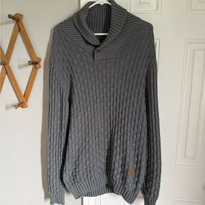 Men's Textured Shawl Turtleneck Sweater - Gray